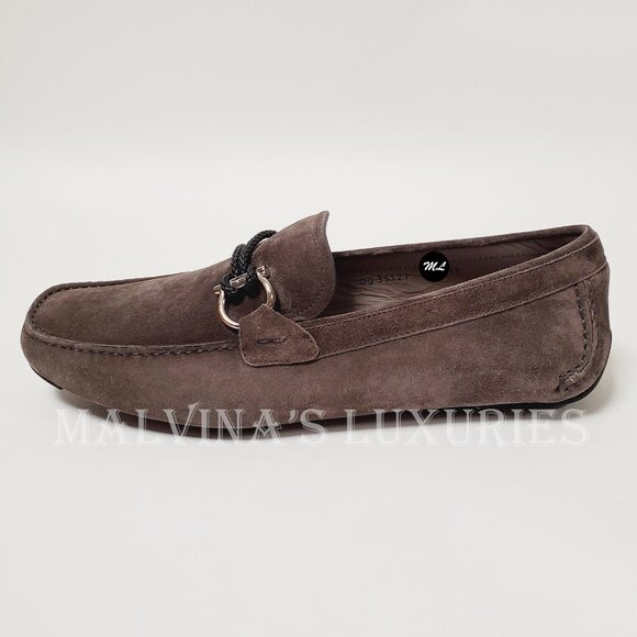 SALVATORE FERRAGAMO SHOES FRONT DRIVING LOAFERS SUEDE BRAIDED GANCINI - Picture 9 of 16